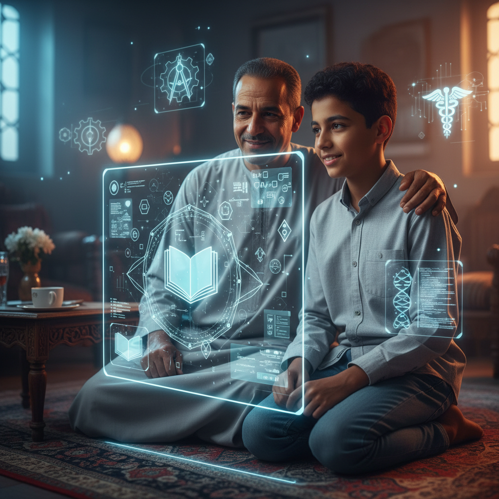 أب وابنه يخططان للمستقبل التعليمي في نظام البكالوريا المصري
