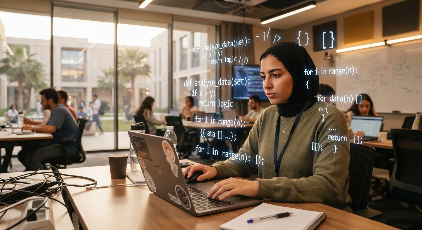طالب يذاكر برمجة بذكاء في نظام البكالوريا الجديد