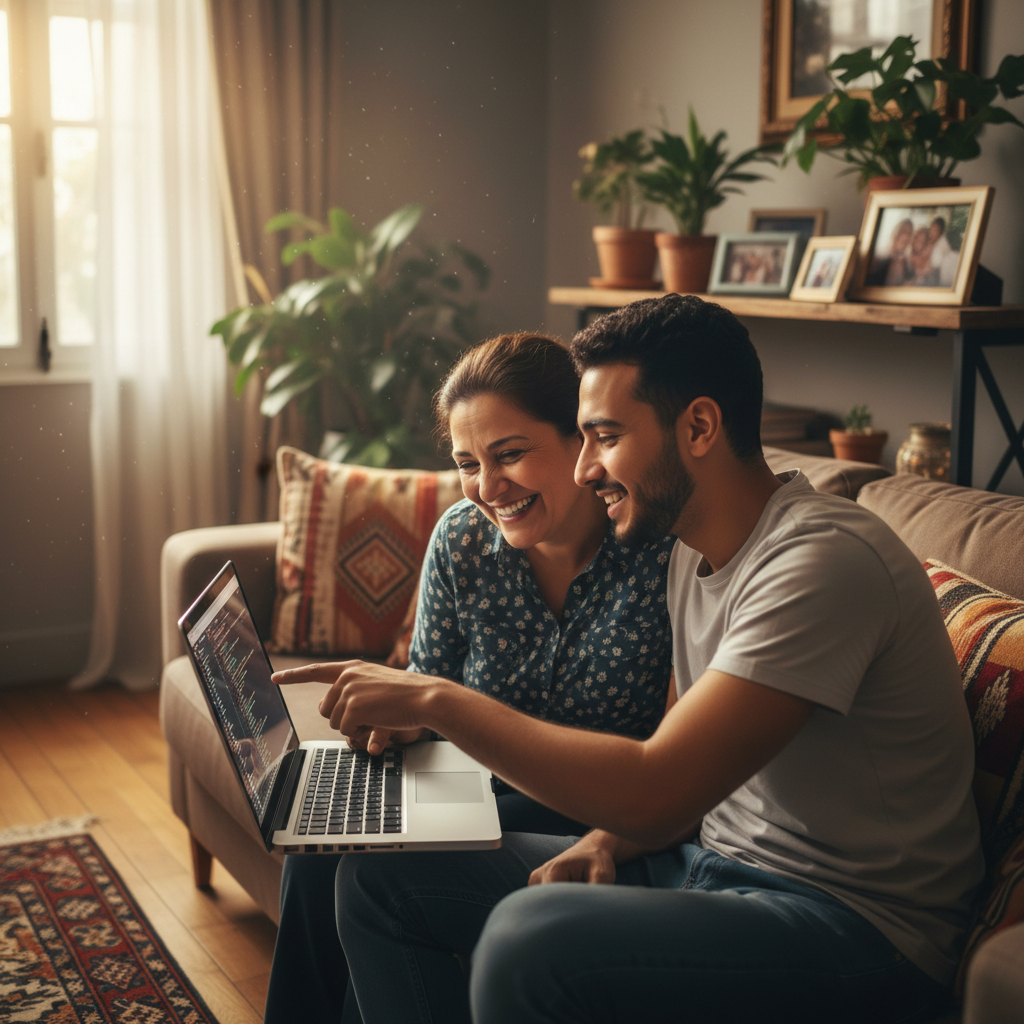 أم مصرية تدعم ابنها أثناء تعلم البرمجة على الكمبيوتر