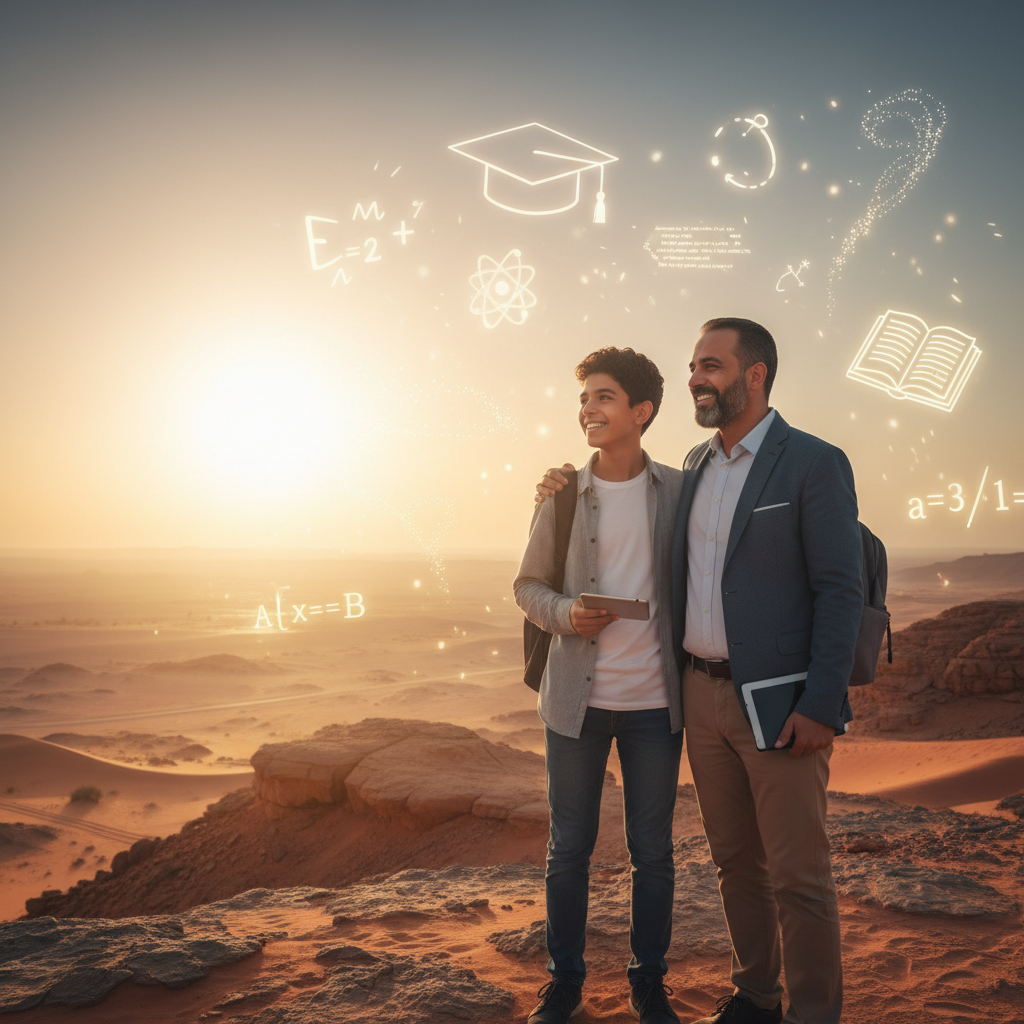 ولي أمر وابنه يخططان للمستقبل التعليمي في ظل نظام البكالوريا الجديد